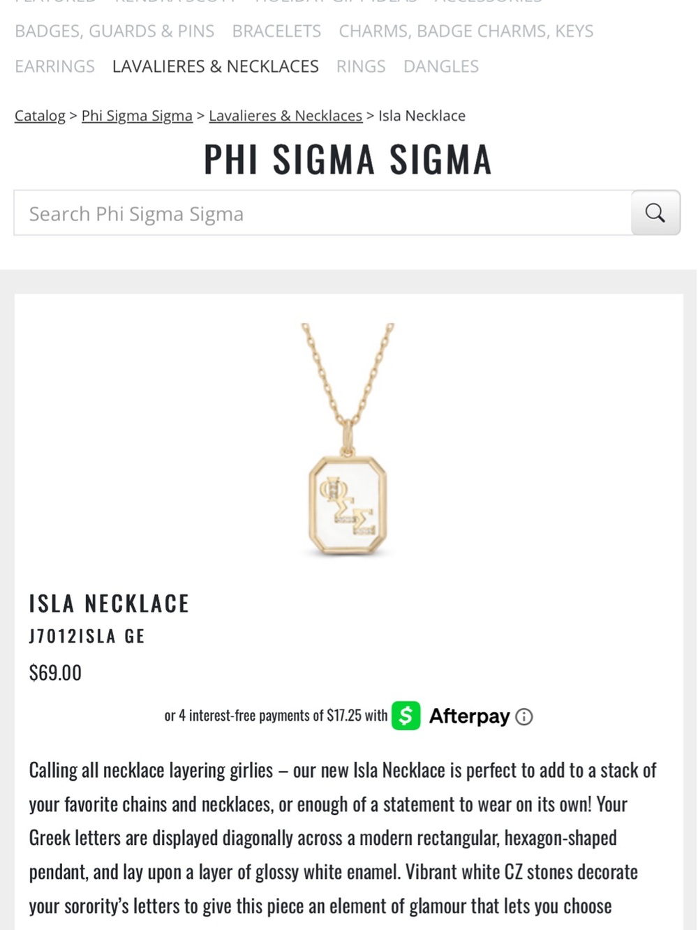 Phi sigma sigma necklace - brand new